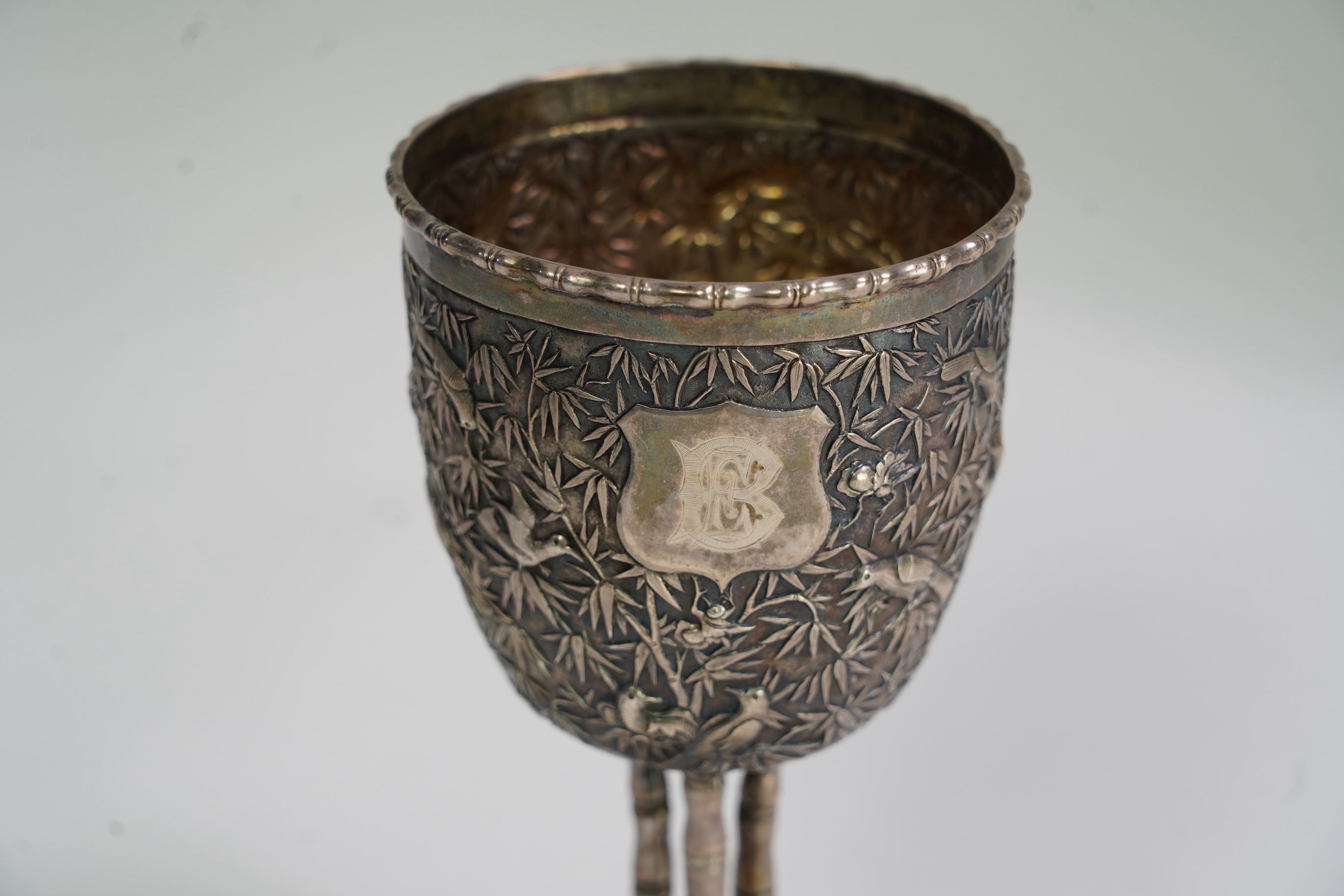 A late 19th/early 20th century Chinese white metal goblet